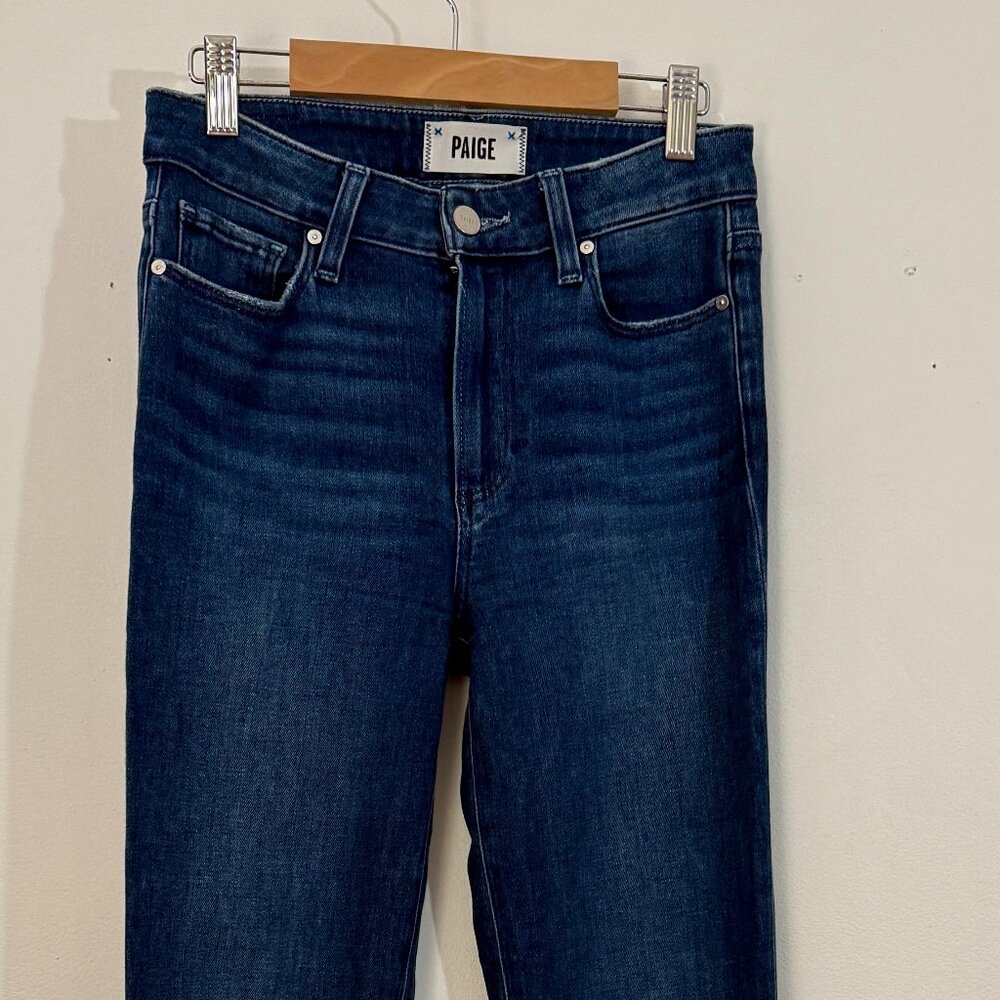 Paige Premium Denim High Rise Laurel Canyon Jeans — Dark Wash Slit Flare (W 24) - Picture 3 of 8
